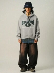 DAZY Sweatshirt Berkerudung Pria dengan Cetakan Huruf, Hoodie Musim Gugur - Grey - View 3