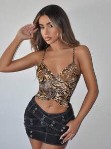 SHEIN ICON Women's Y2K Camisole Leopard Cheetah Print Mesh Camisole Top