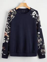 SHEIN LUNE Floral Raglan Sleeve Pullover,Long Sleeve Tops In Fall/Winter