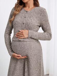 SHEIN Marled gebreide zwangerschapsjas en rok 2-delige set, voor leraren, herfst