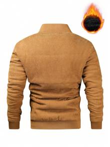 Manfinity Homme Men's Zip-Up Long Sleeve Pockets Casual Basic Padded Coat , Corduroy - Khaki - View 2