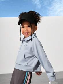 SHEIN Sudadera informal con cuello alto, cremallera y estampado para niñas, diseño simple y elegante para exteriores y uso cotidiano