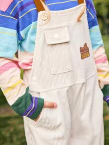 SHEIN Young Boy Fashionable Casual Pocketed Bib Pants With Buttons Overall - Apricot - View 4