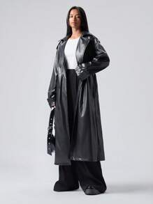 LYSMO Women's Solid Color Minimalist Everyday PU Long Trench Coat - Black - View 6