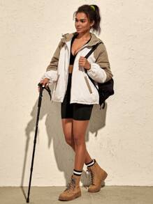 VARSITIE Chaquetas deportivas de mujer con capucha con cordón y bloques de color