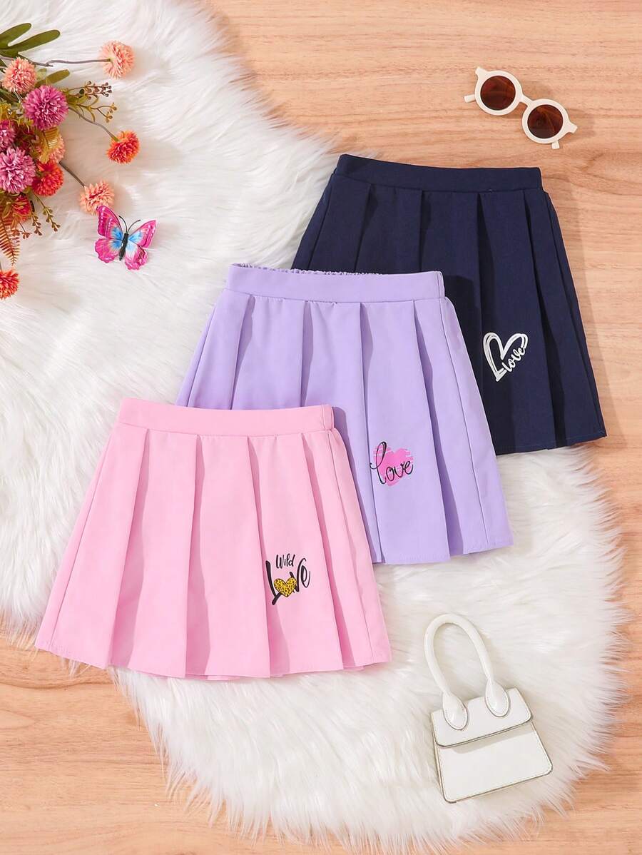 3 sztuki/zestaw dziewczęca plisowana spódnica w serduszka na letnią imprezę - Wielokolorowe - Zobacz 1