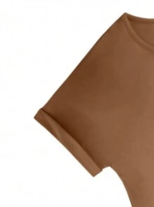 INAWLY 2pcs Women's Solid Color Crew Neck Short Sleeve Top And Pants Set