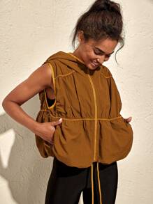 VARSITIE Jachetă sport fără mâneci cu glugă pentru drumeții în aer liber Jachete sport pentru femei