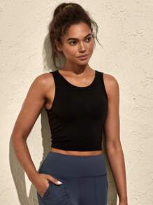 VARSITIE Einfarbiges Crew Neck Sport Top & Trägertop für Damen, Lässig Fitness Ganzjahres-Kleidung