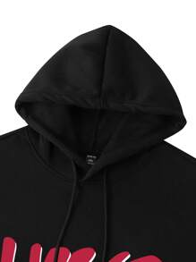 Manfinity Hypemode Áo hoodie rút dây in chữ cỡ lớn cho nam, mặc thường ngày - màu đen - Xem 7