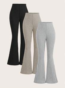 SHEIN Girlism Teen Girl 1 Get 2Free 3pcs/Set ,Solid Color Ribbed Flared Leggings