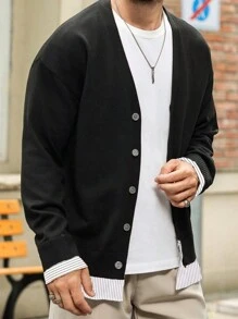 Manfinity Homme Áo len trễ vai màu trơn giản dị cho nam, mùa xuân, mùa thu - màu đen - Xem 1