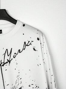 Manfinity EMRG Men's Casual Letter Print Drop Shoulder Pullover Sweatshirt, Fall/Winter - White - View 5