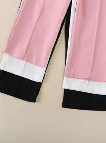 SHEIN Vintaside Kids 女童3件装粉色、黑色、白色休闲宽松喇叭七分裤，高腰直筒裤，2024新款时尚秋冬款 - 彩色 - 查看 5