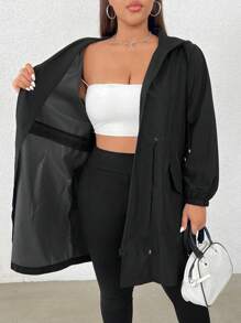 CovetEZ Plus Size Women Raincoat Lightweight Hooded Windbreaker Waterproof Jacket With Pockets In Fall/Winter