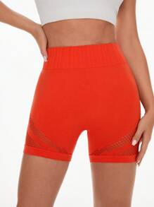 Easithlete 高腰无缝镂空运动短裤，夏季 - 紅色 - 查看 2