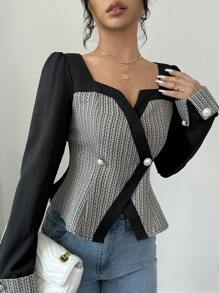 Elenzga 女式撞色拼布长袖开衫