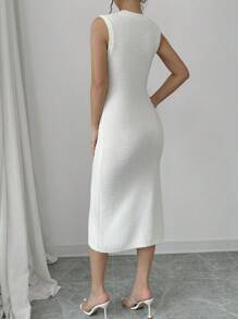 Elenzga Women's Simple Solid Color Sleeveless Casual Dress - White - View 2