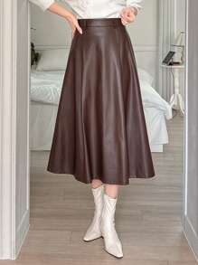 DAZY A-lijn effen PU-rok voor dames, herfstkleding