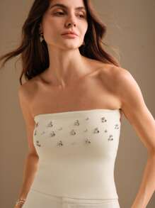 Anewsta BEADED RHINESTONE KNIT CARDIGAN - Apricot - View 2