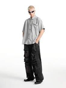 NEON BLANC 男士休闲条纹拼接宽松翻领短袖衬衫，适合夏季 - 彩色 - 查看 1