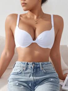 DesireSculpt 1 Áo ngực cúp đầy đủ 3 hàng móc màu trơn có gọng lót nhẹ - trắng - Xem 8