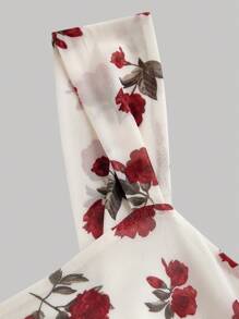 SHEIN MOD Retro Floral Square Neck Bodycon Halter Dress, Summer Midi Dress, Sexy Dress, Elegant Dress, Flowy Dress, Prom Dress - Red and White - View 3