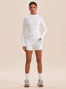 VARSITIE High Neck Long Sleeves Skinny Women Sports Sets - White - View 5