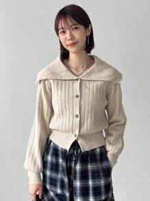 FRIFUL 女士休闲纯色翻领开衫，春秋装，秋季女装 - 杏色 - 查看 4