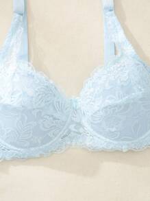 Women's Solid Single-Layer Lace Bra Lingerie - Baby Blue - View 5