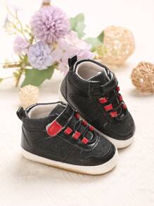 1 双婴儿软底运动鞋，适合 0-1 岁婴儿，春秋季 - 黑色 - 查看 1