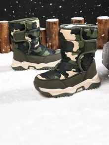 1 Pair Boys' Winter Comfortable Fashion Casual High-Top Leather Warm Snow Boots - Army Green - View 5