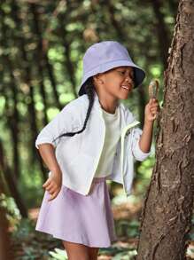 SHEIN Girls Outdoor Sports Hooded Jacket, Water-Resistant And Windproof For Hiking,Camping And Running, Autumn/Winter - White - View 7