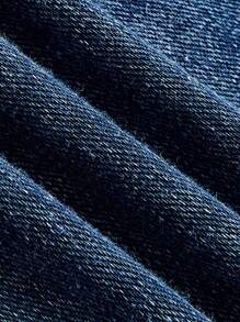 SHEIN MOD 大码褶皱牛仔裙，休闲弹力长牛仔裙 - 藍色 - 查看 4