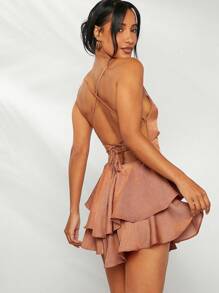 SHEIN Unity Shiny Tiered Ruffle Lace Up Backless Dress