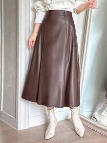 DAZY A-lijn effen PU-rok voor dames, herfstkleding