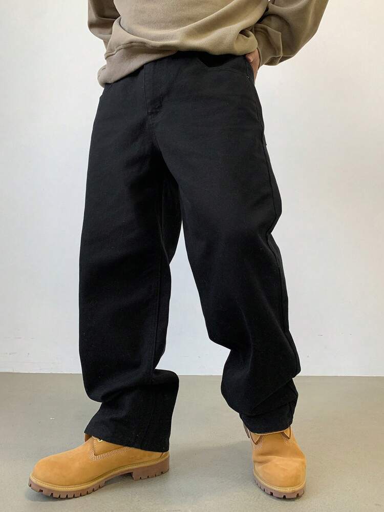 Men's Solid Color Casual Baggy Pants, Fall