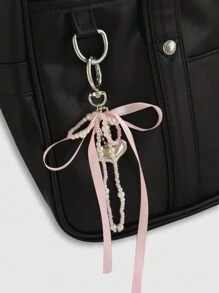 ROMWE Kawaii 1pc Pearl Bow Bag Charm Keychain, INS Style Heart Pendant Keyring Accessory - Multicolor - View 1