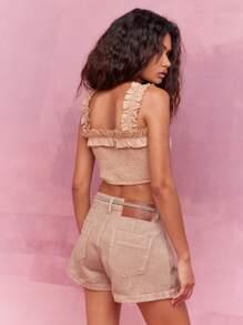 MISSGUIDED Parte superior sin mangas con volantes y pliegues de estilo bohemio - Caqui - Ver 2