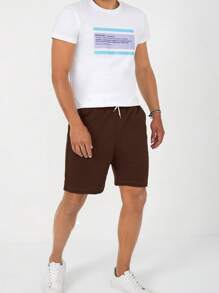 RueChic Men's Coconut Tree Printed Drawstring Waist Shorts - Brown - View 3