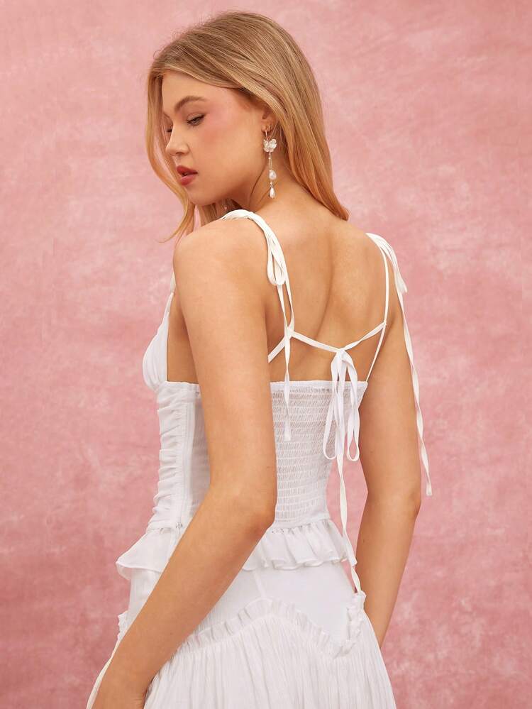 Women's Solid Color Ruched Tie Front Camisole Top