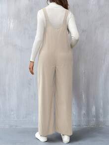SHEIN Maternity Wide Strap Pocket Simple Jumpsuit Daily Leisure - Apricot - View 2