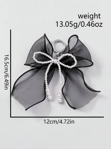 ROMWE Kawaii 2pcs/Set Gothic Style Black Lace Net + White Faux Pearl Bow Decor Keychain And Bag Charm Accessory Set, Fashionable Combo Fit For Sisters, Girlfriends And Friends, Ideal Gift Valentines