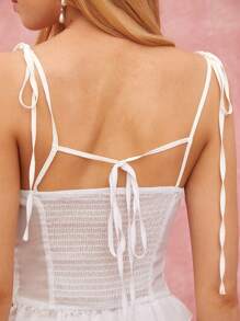Enchnt Camiseta sin mangas con recogido y lazo delantero en unicolor para mujer - Blanco - Ver 4