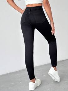 RueChic BLACK DESTROYED SKINNY HIGH WAIST JEANS