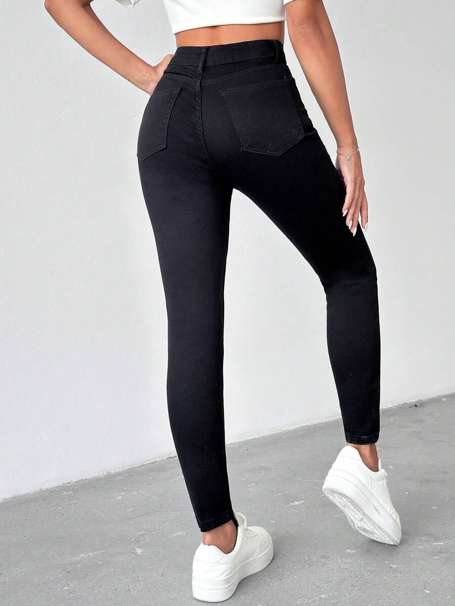 RueChic BLACK DESTROYED SKINNY HIGH WAIST JEANS