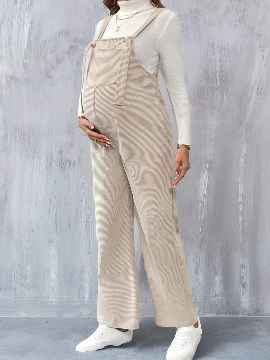 SHEIN Maternity Wide Strap Pocket Simple Jumpsuit Daily Leisure - Apricot - View 1