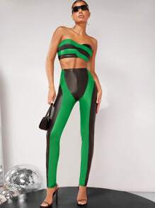 Hauture 拼色 PU 皮革上衣和裤子两件套 - 彩色 - 查看 1