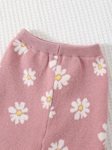 Cozy Pixies 2 piezas Conjunto de ropa para bebé niña con suéter de cuello redondo de manga larga con diseño floral y color contrastante