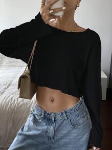 Livesso 女士纯色黑色长袖短款上衣，春秋季外出